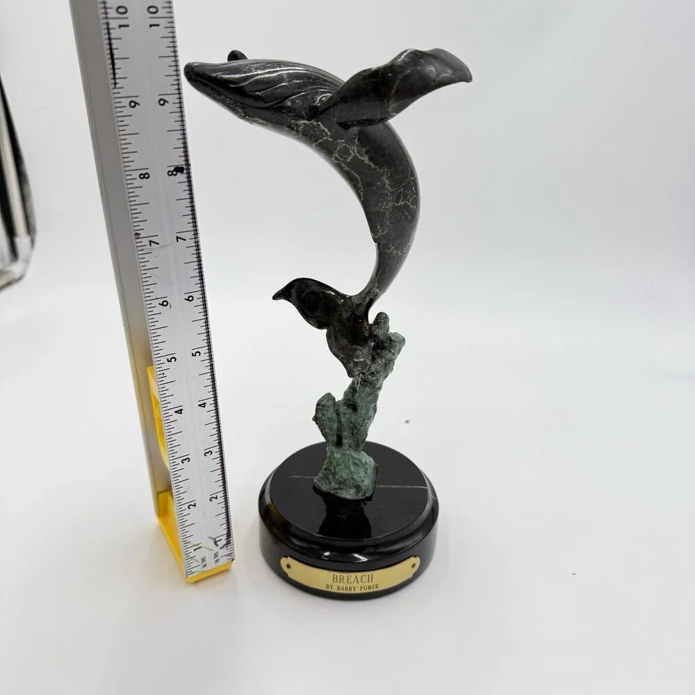 Rare Barry Power Bronze Marble Base Art Sculpture Hunchback Whale Breach” 24/400